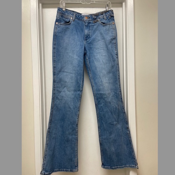 EUC WRANGLER + STAUD The Bikini‎ Jean Flare Slits Blue Jeans - Picture 5 of 14
